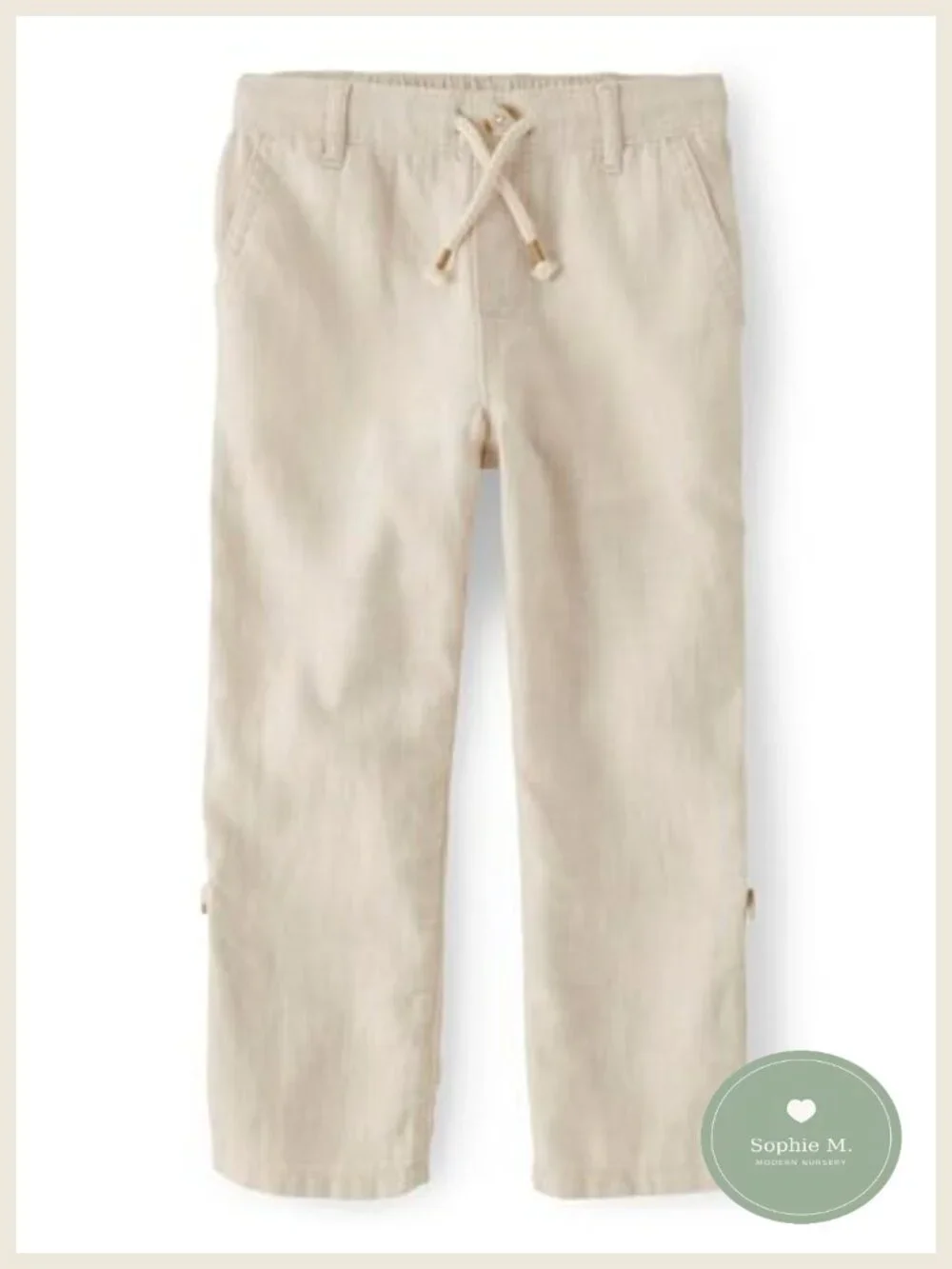 Boys Linen Pants, Pull-On Tapered Chino with Pockets